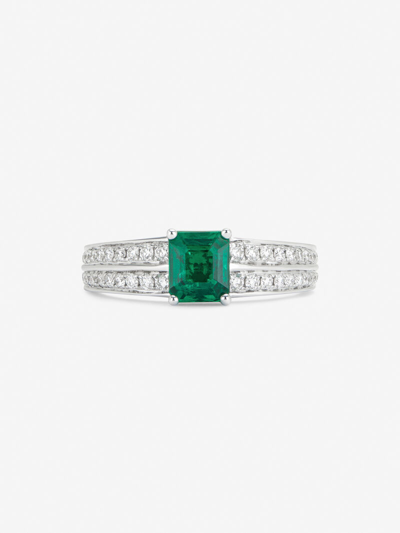 18K white gold ring with octagonal cut emerald of 0.62 cts and 52 brilliant cut diamonds with a total of 0.19 cts image number 2
