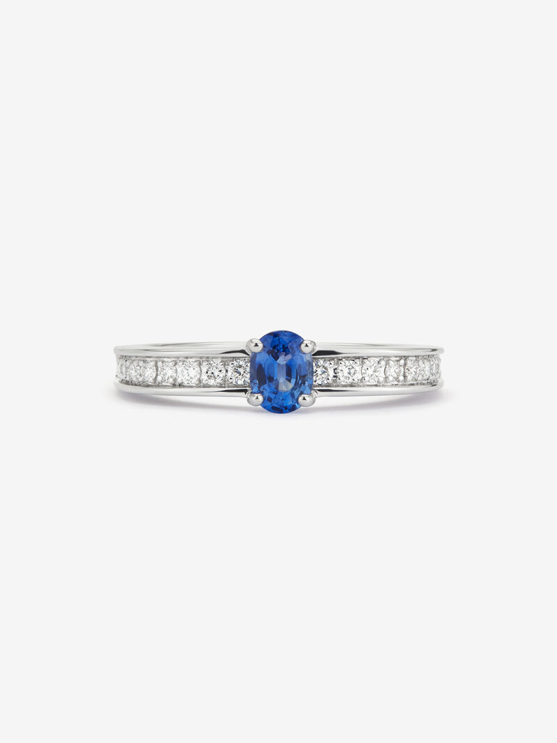 18K white gold ring with oval-cut blue sapphire of 0.44 cts and 22 brilliant-cut diamonds with a total of 0.16 cts image number 2