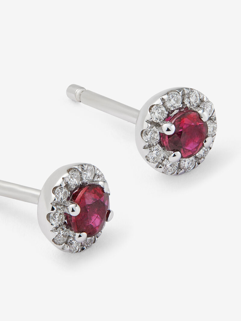 18K white gold earrings with 0.1 ct brilliant-cut diamonds and 0.33 ct brilliant-cut red rubies image number 1