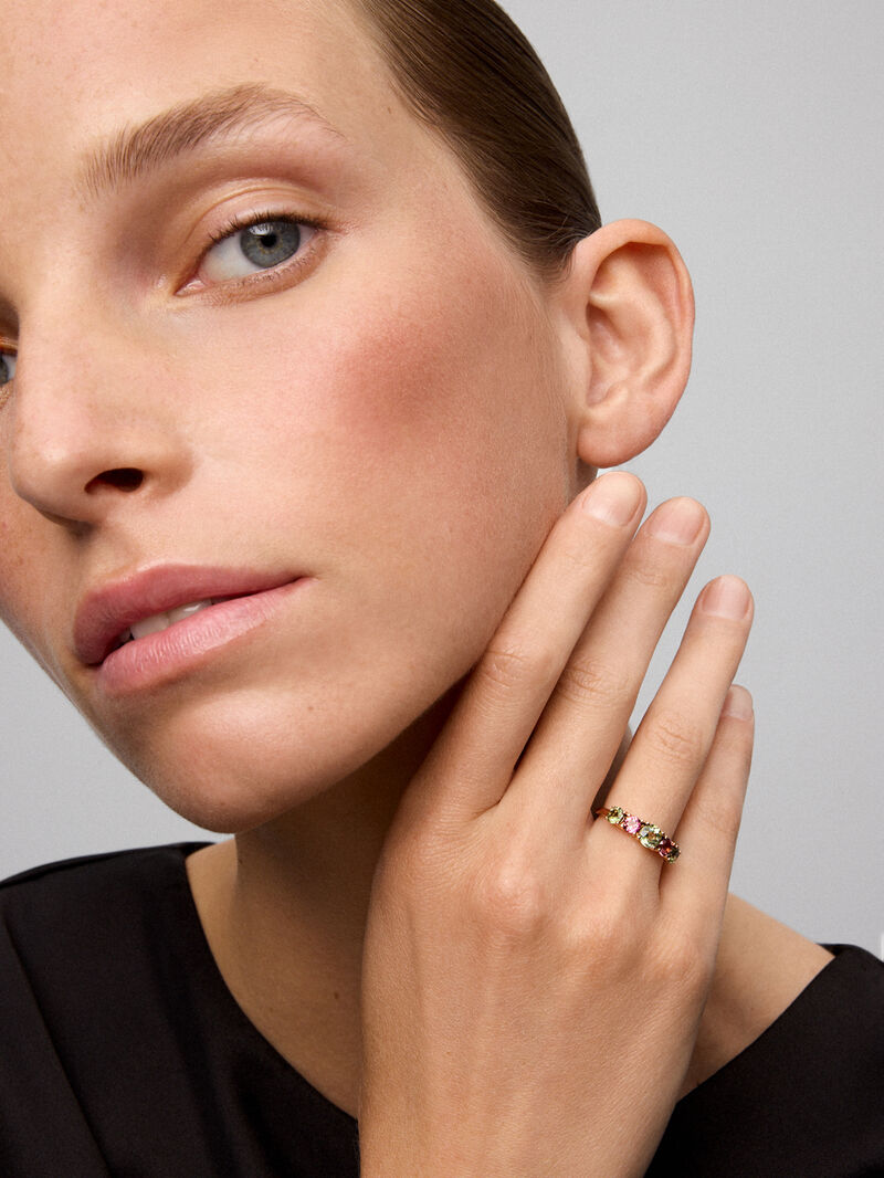 18K rose gold cinquillo ring with 5 brilliant-cut multicolor tourmalines image number 1