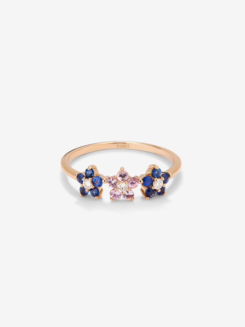 18kt rose gold flowers ring with diamond and sapphires image number 4