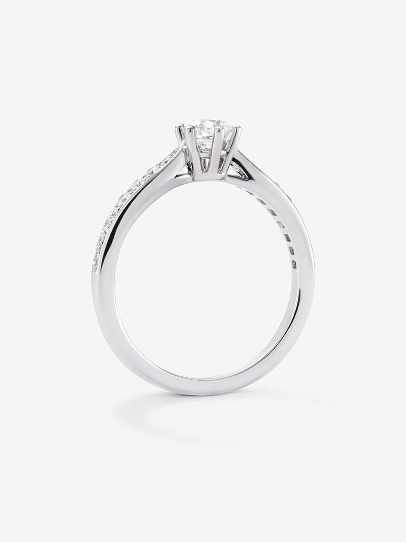 Solitaire ring in 18K white gold with a central 0.40-carat brilliant-cut diamond and additional diamonds totaling 0.19 cts image number 4