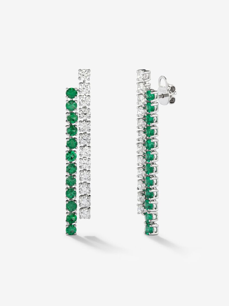 18K white gold earrings with green emeralds in bright 2,21 cts and white diamonds in 2.57 cts bright size image number 0