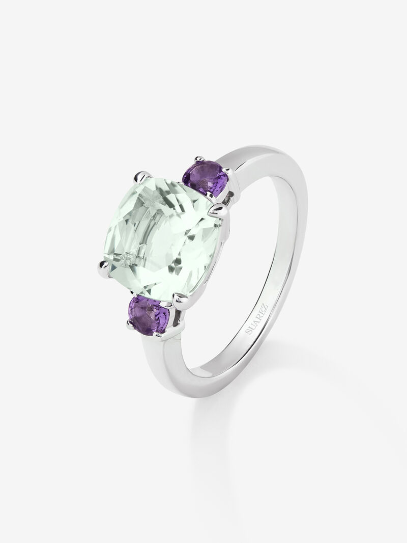 928 Silver Trio Ring with Green and Purple Amethyst image number 0
