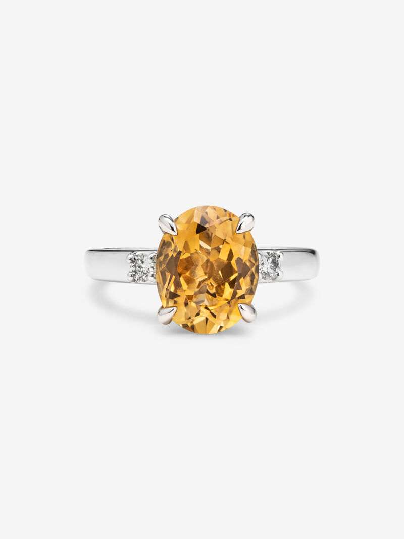 928 Silver triplet ring with citrine and diamonds. image number 2