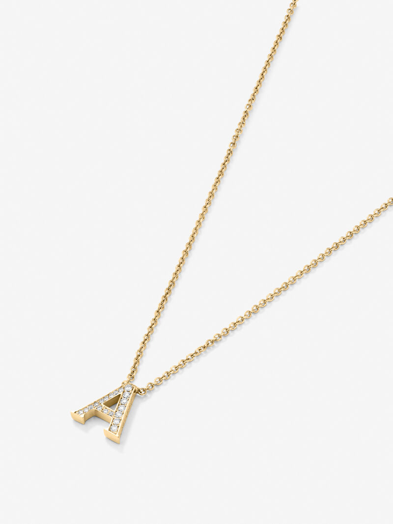 18K yellow gold pendant with letter A and 12 brilliant-cut diamonds with a total of 0.07 cts image number 1