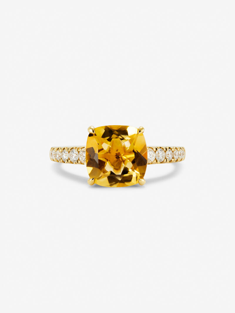 18K yellow gold ring with cushion-cut citrine quartz of 2.7 cts and 12 brilliant-cut diamonds with a total of 0.3 cts image number 2