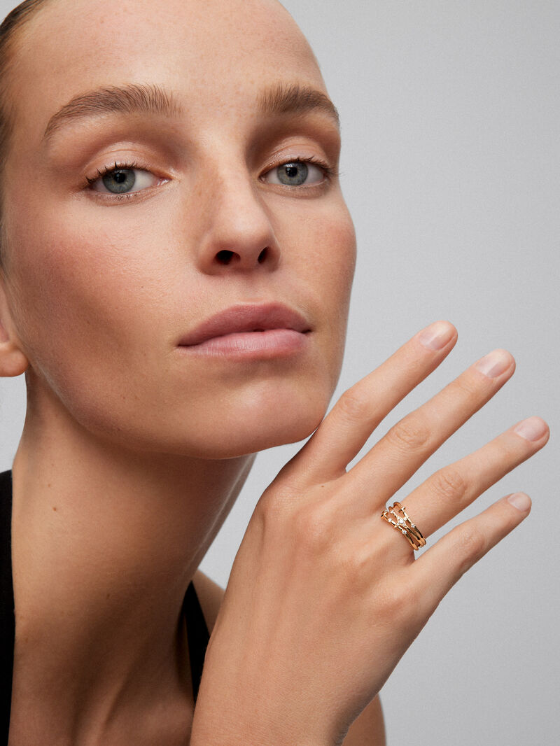 18K yellow gold multi-arm ring with 9 brilliant-cut diamonds with a total of 0.08 cts image number 3