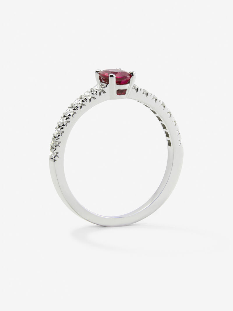 18K White Gold Ring with Red Ruby in 0.55 cts oval size and white 0.1 cts bright diamonds image number 4