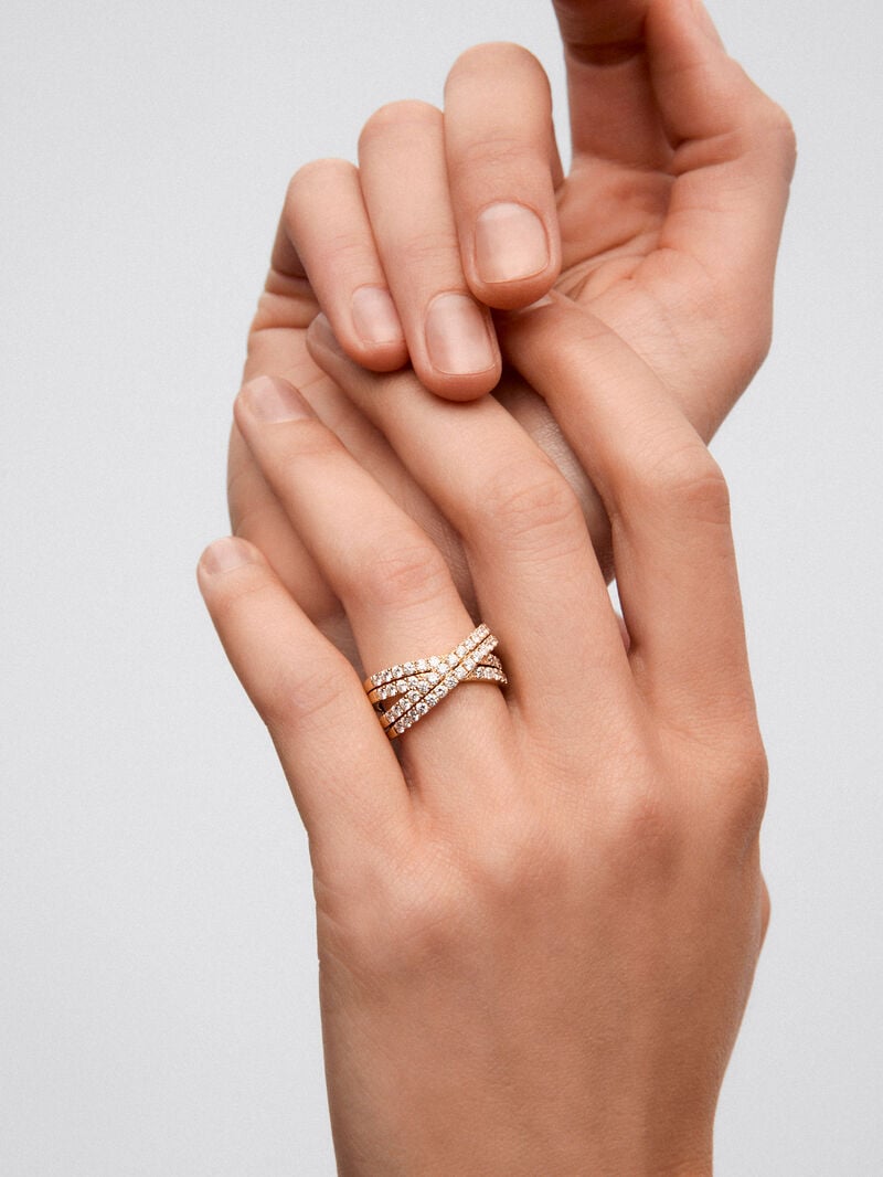 18K yellow gold cross ring with white diamonds of 1.13 cts image number 3