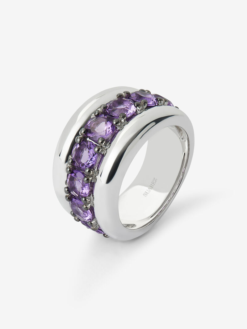925 silver ring with paved brilliant-cut purple amethysts image number 0