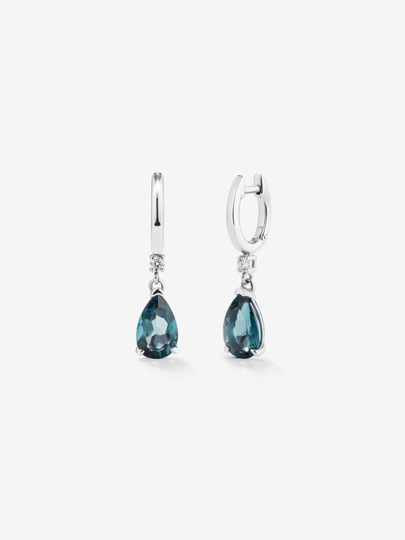 925 Silver hoop earrings with topaz and hanging diamond. image number 0