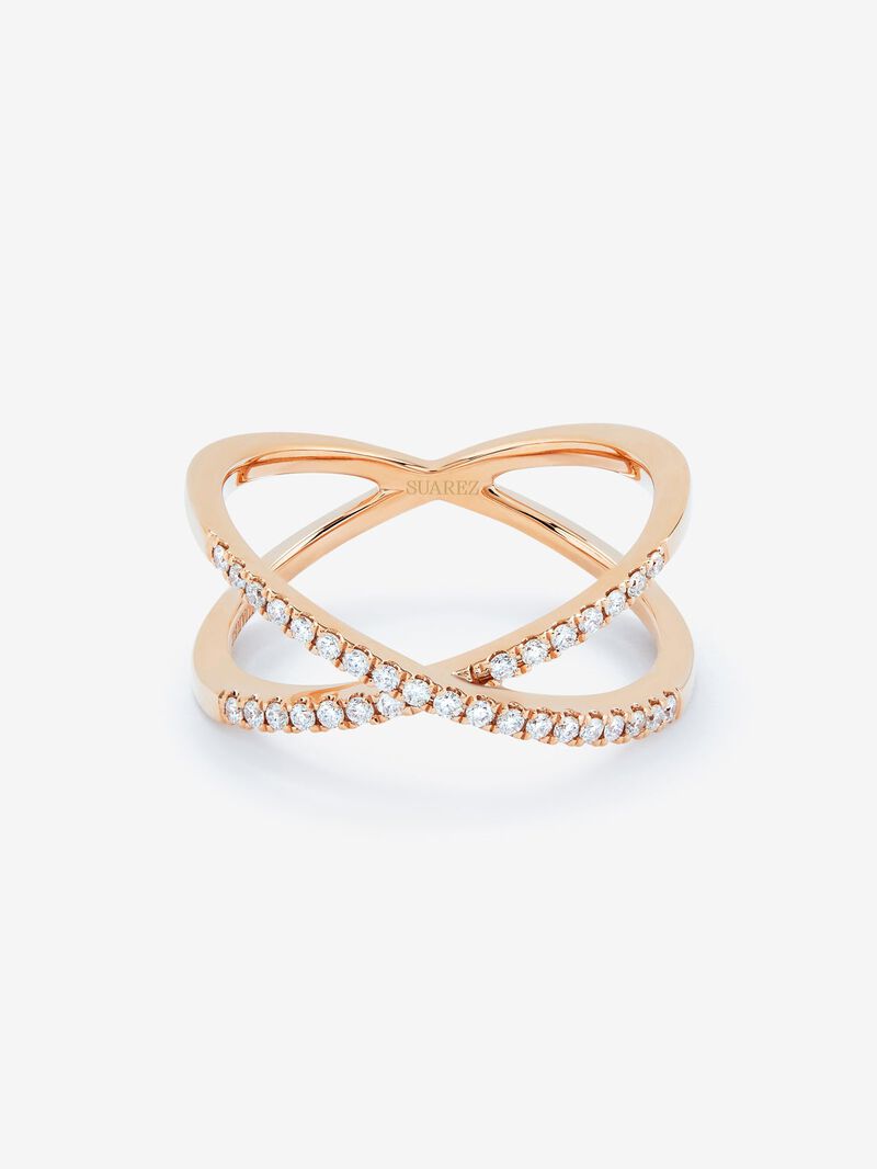 18K rose gold cross ring with 33 brilliant-cut white diamonds with a total of 0.2 cts image number 2
