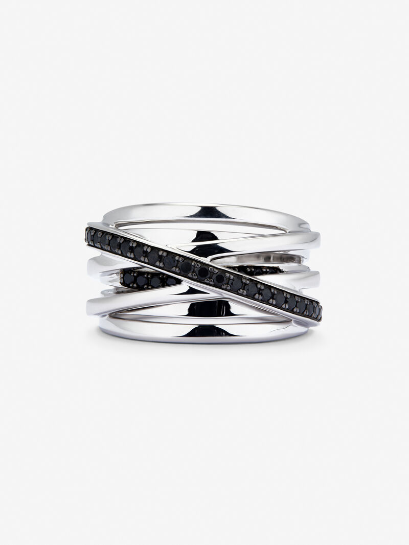 925 silver crossed multi-arm ring with 36 brilliant-cut black spinels image number 4