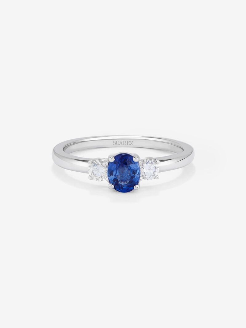 18K White Golden Tieillo Ring with Sapphire and Diamond image number 2