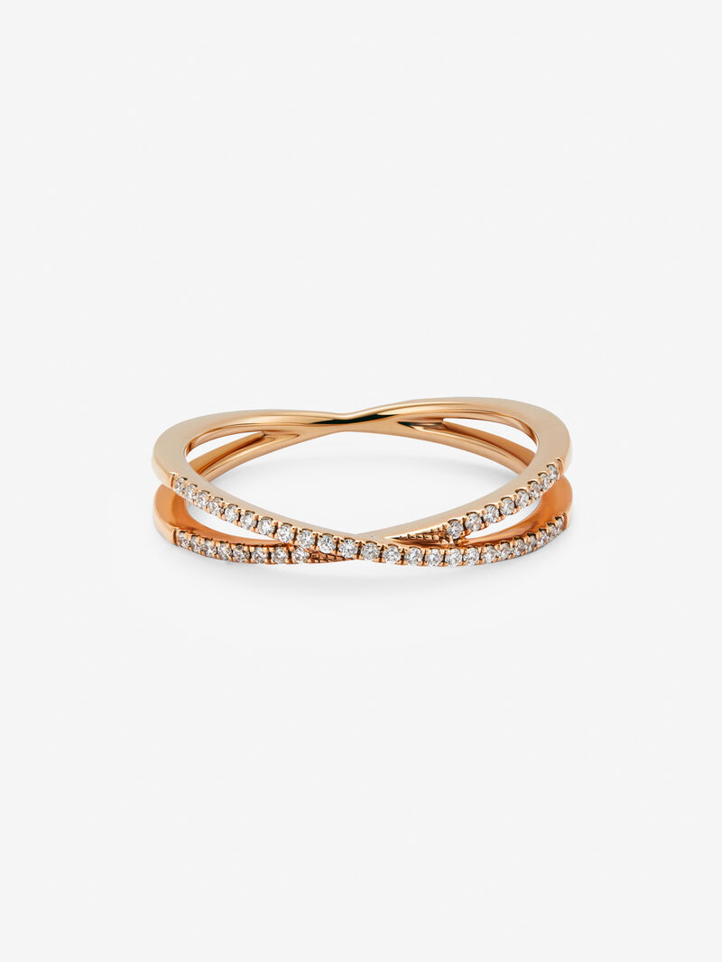 18K rose gold cross ring with 40 brilliant-cut diamonds with a total of 0.12 cts image number 1
