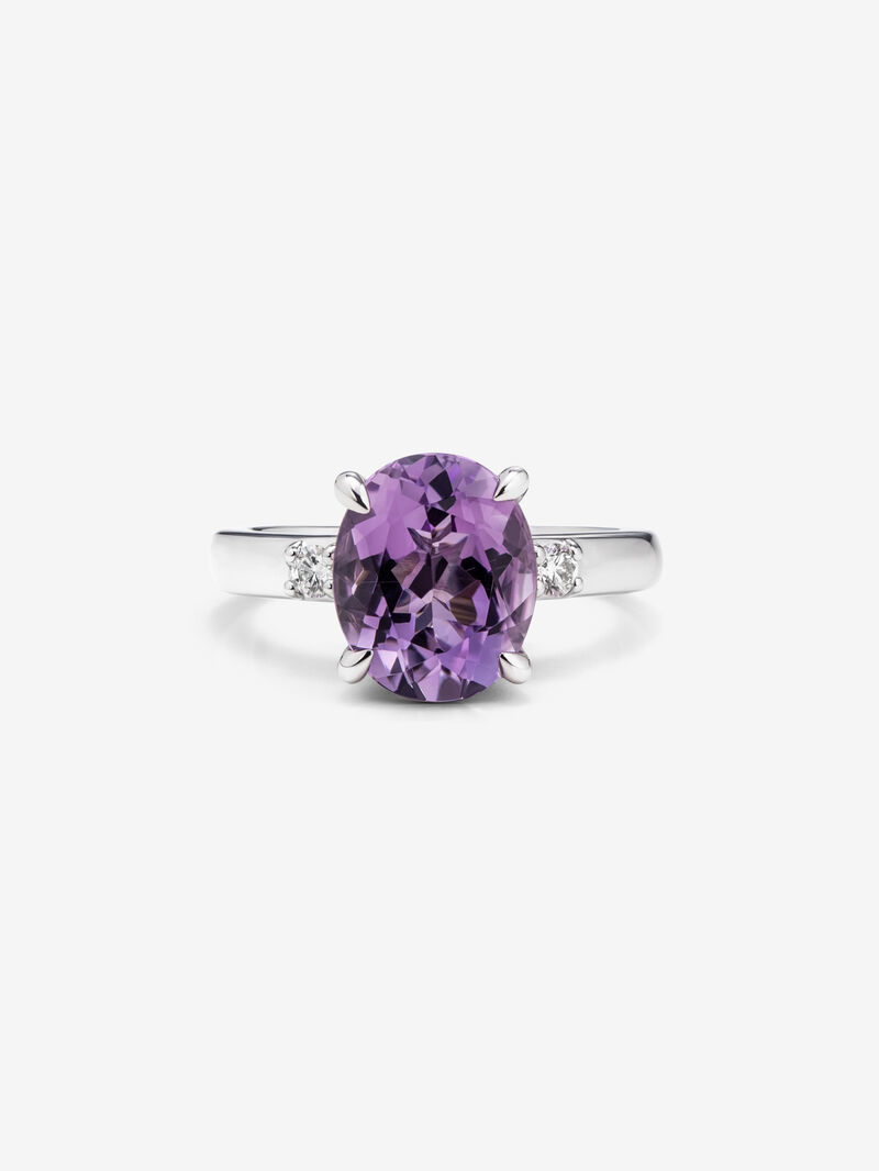 925 Silver triple ring with amethyst and diamonds image number 2