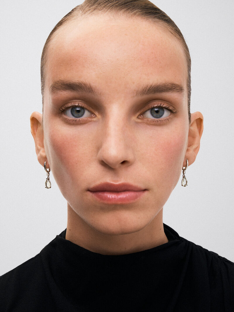 925 Silver hoop earrings with green amethyst and hanging diamond image number 3