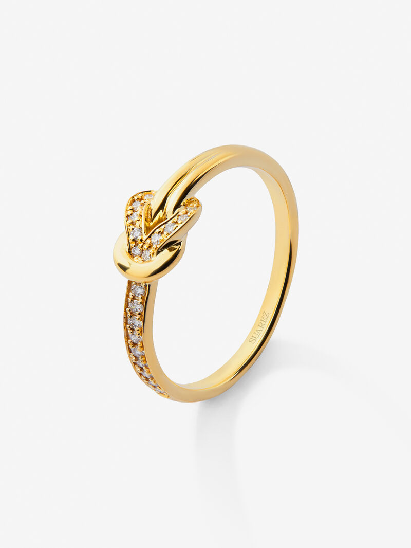 18K yellow gold ring with 15 brilliant-cut diamonds with a total of 0.09 cts and a knot shape image number 0