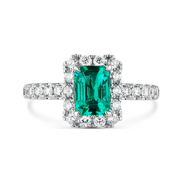 White gold ring with diamonds and 0,48 carats emerald, SO21054-E/A023_V