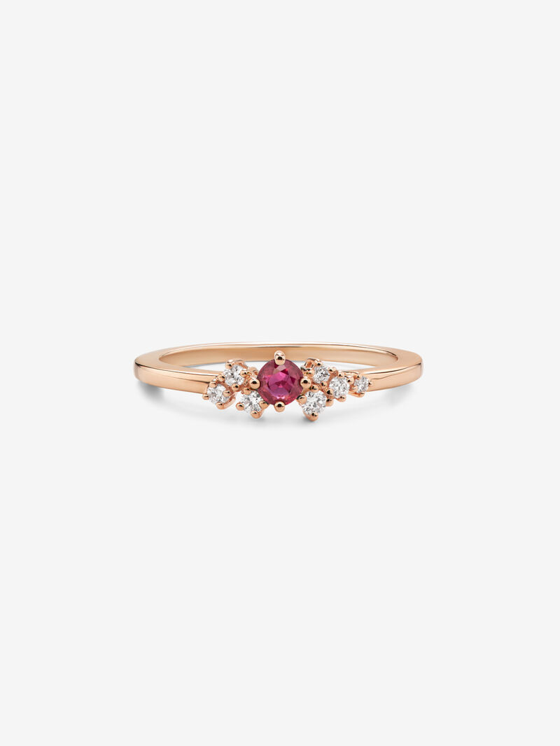 18K Rose gold ring with ruby and diamonds image number 2