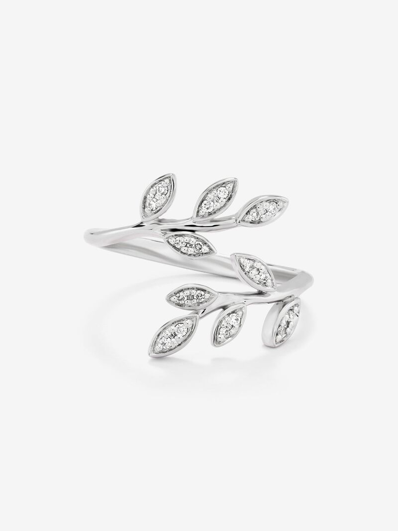18K white gold ring with 18 brilliant-cut diamonds with a total of 0.07 cts and leaf shape image number 1