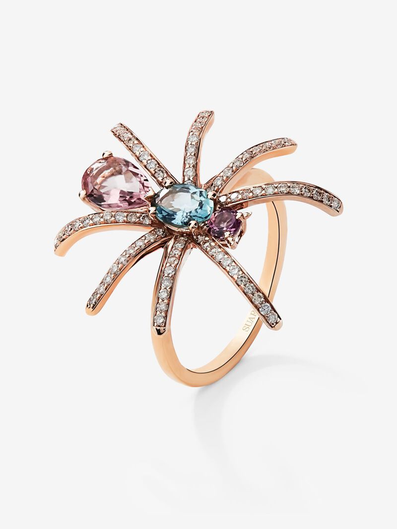 18K Rose Gold Insect Ring with Diamond and Tourmaline image number 0