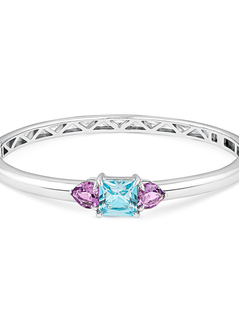 925 Silver rigid bracelet with topaz and amethysts image number 0