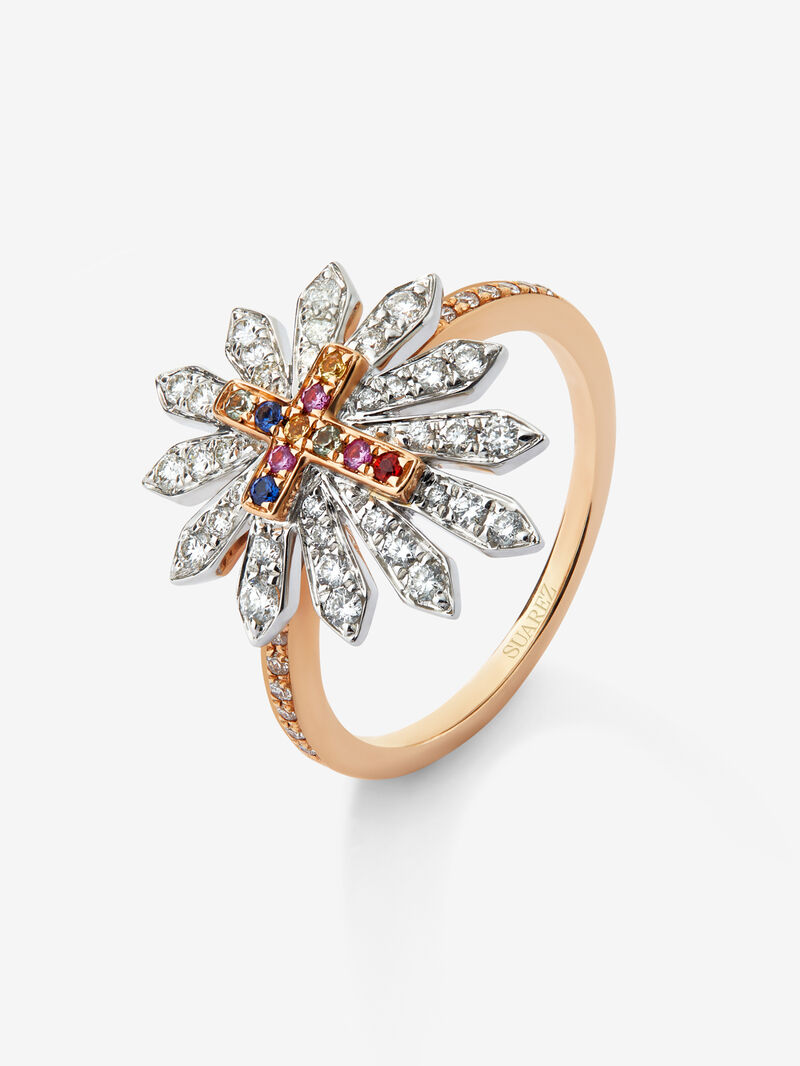 18K white and rose gold ring with 10 brilliant-cut multicolor sapphires with a total of 0.41 cts and 48 brilliant-cut diamonds with a total of 0.09 cts image number 0