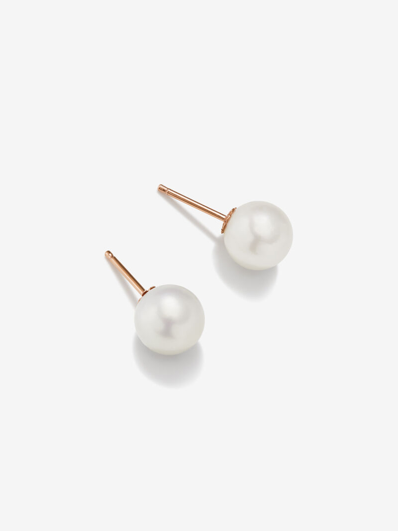 18k rose gold button earring with 9.5mm Australian pearl. image number 2