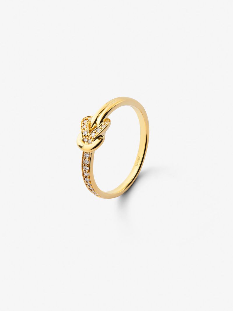 18K yellow gold ring with 15 brilliant-cut diamonds with a total of 0.09 cts and a knot shape image number 0