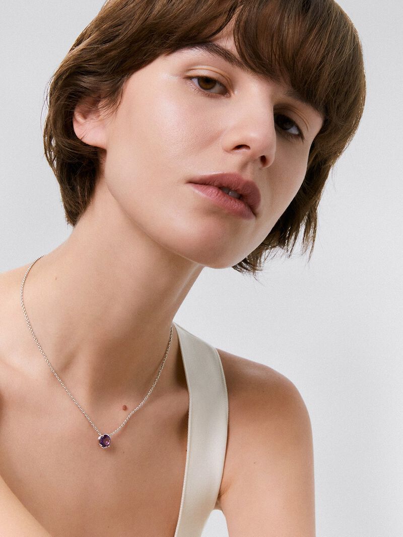 925 Silver chain pendant with amethyst image number 2