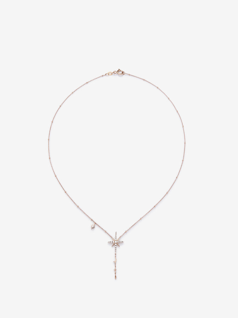Long chain pendant with 18K rose gold star with diamonds image number 0
