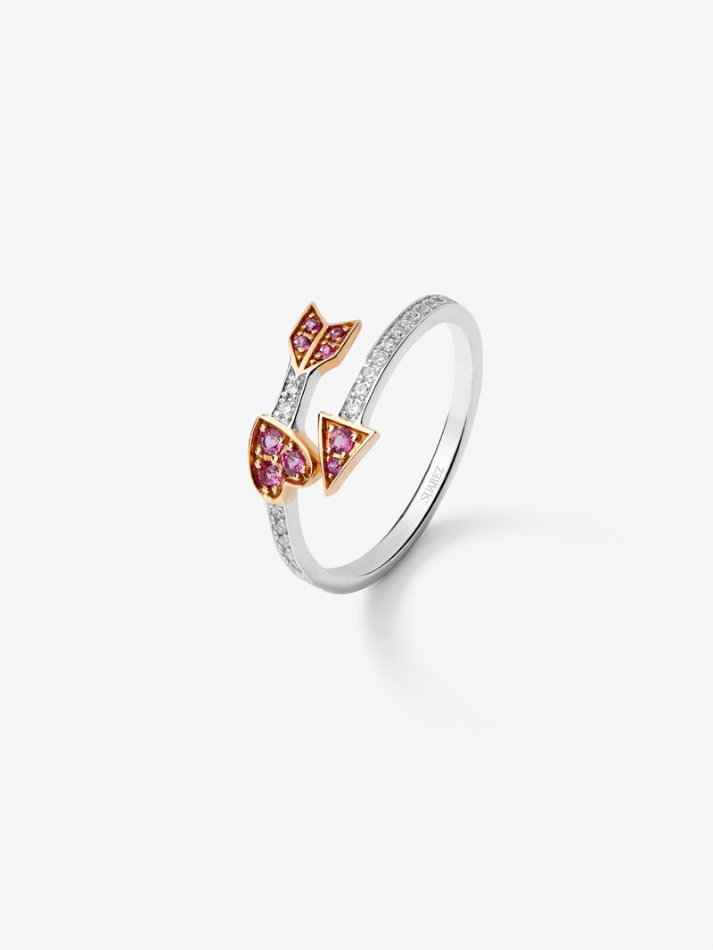 You and I of White and Pink Gold of 18K with heart and arrow, white diamonds and pink sapphires image number 0