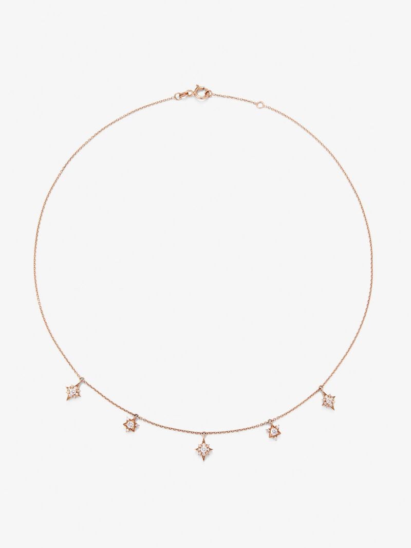 18K Rose Gold Choker Necklace with Diamond Stars. image number 0