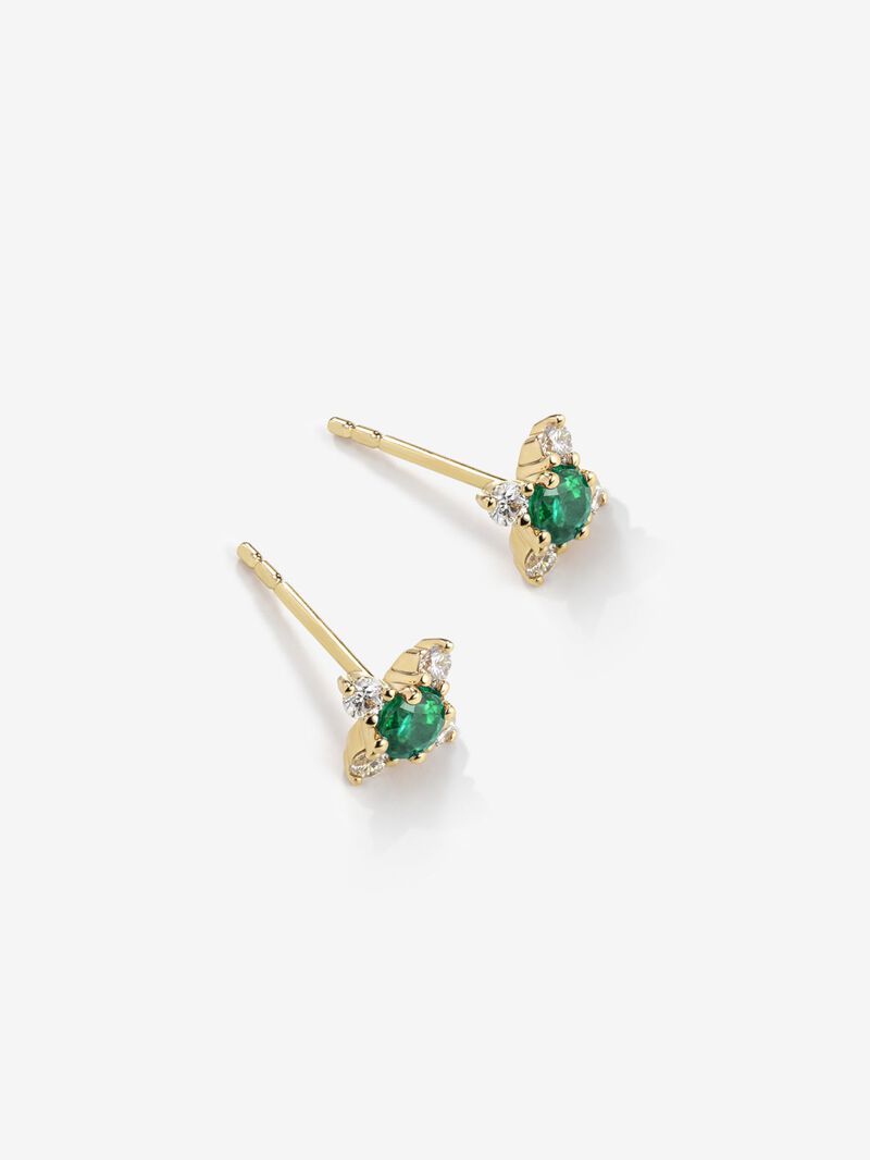 18K yellow gold flower earrings with emerald and diamonds. image number 1