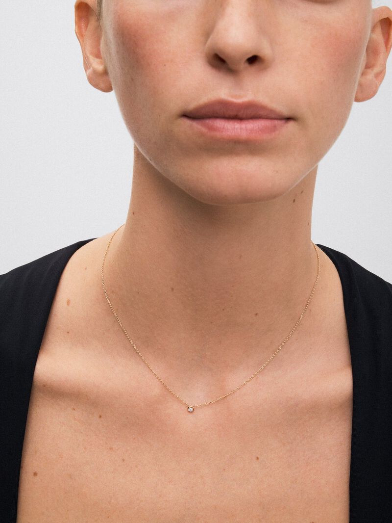18K rose gold chain pendant with solitary diamond image number 1