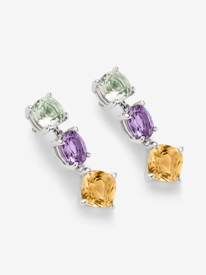 925 long silver earrings with green, purple and citrine ameter image number 2