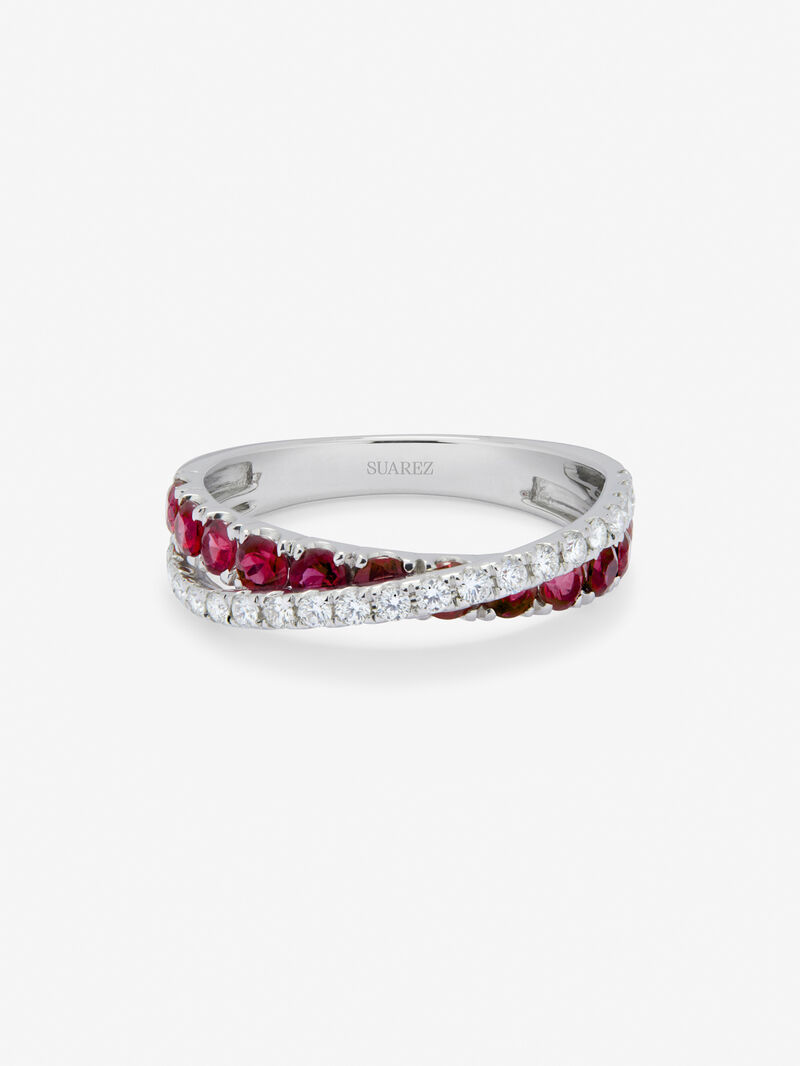 Double crossed ring in 18K white gold with 12 brilliant-cut rubies with a total of 0.95 cts and 20 brilliant-cut diamonds with a total of 0.33 cts image number 3