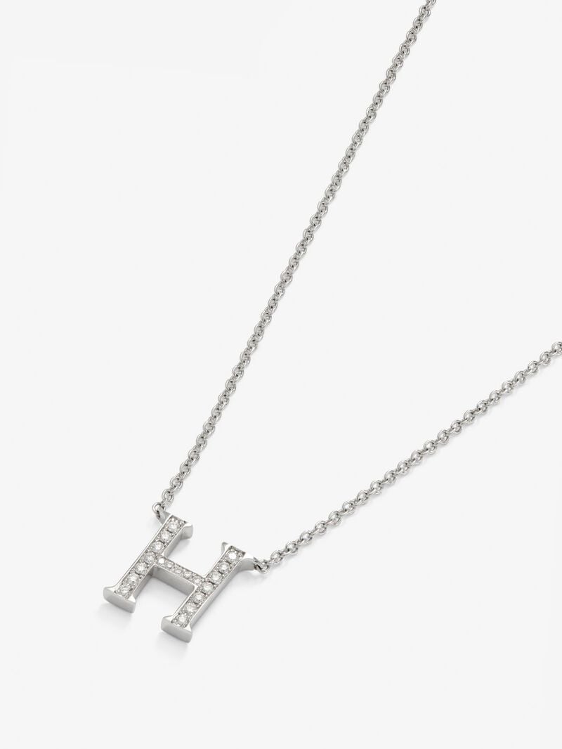 18K white gold pendant with letter H and brilliant-cut diamonds image number 2