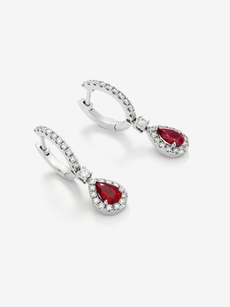 18K white gold earrings with 2 pear-cut rubies with a total of 0.75 cts and 54 brilliant-cut diamonds with a total of 0.28 cts image number 2