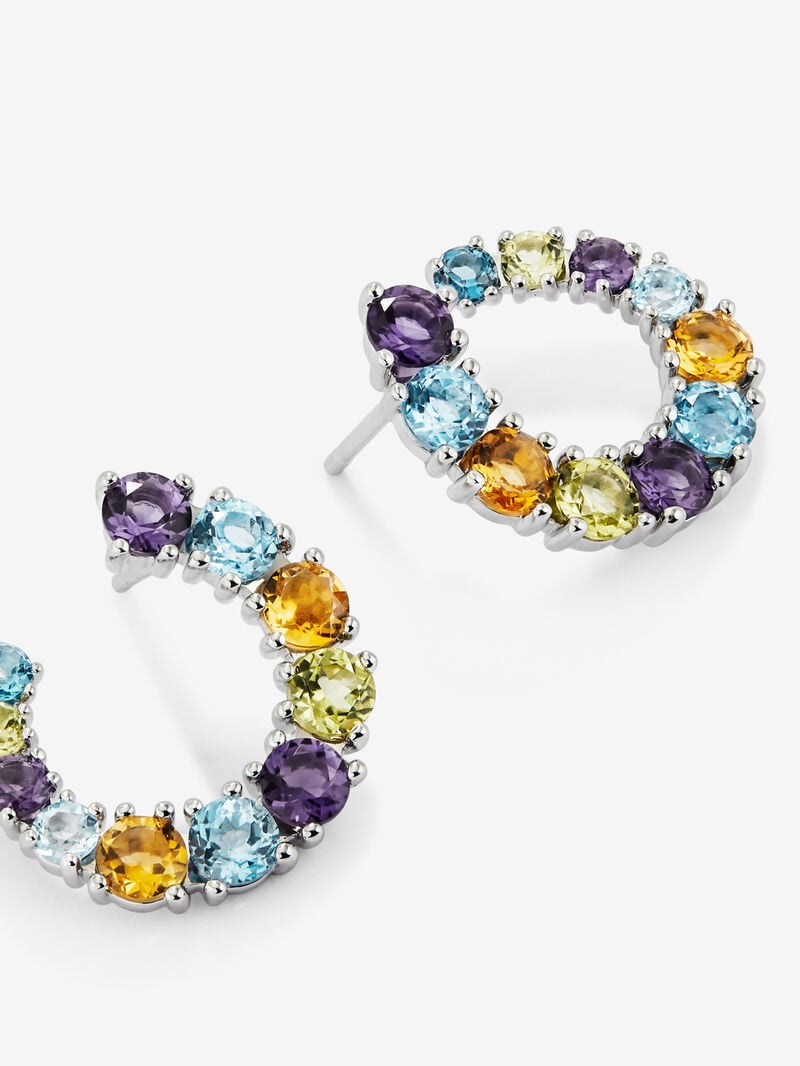 Open Silver Aro Earrings 925 with multicolored gems image number 2