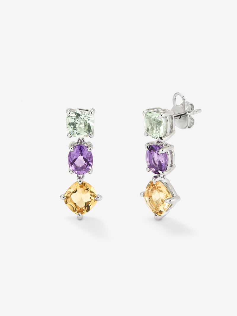 925 long silver earrings with green, purple and citrine ameter image number 0
