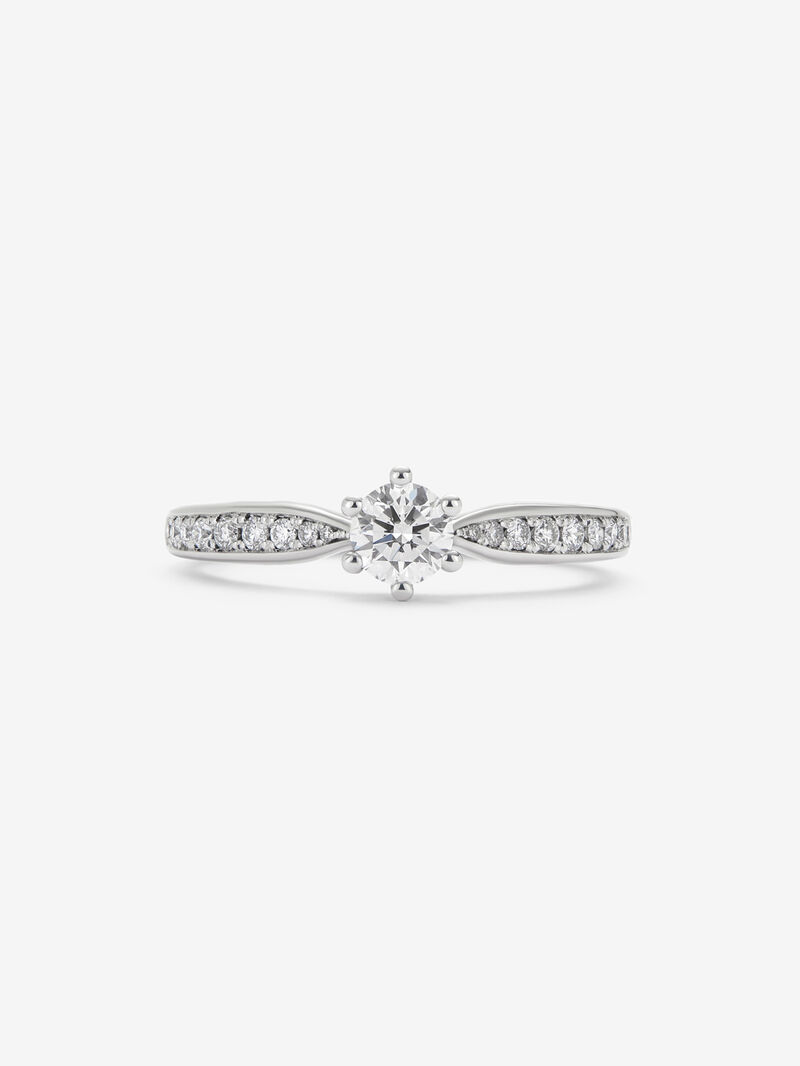 Solitaire ring in 18K white gold with a central 0.30-carat brilliant-cut diamond and additional diamonds totaling 0.15 cts image number 2