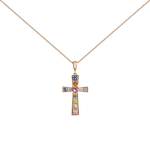 Colante cruz de oro rosa con zafiros multicolor 1,23 quilates, PT19041-ORZMULT
