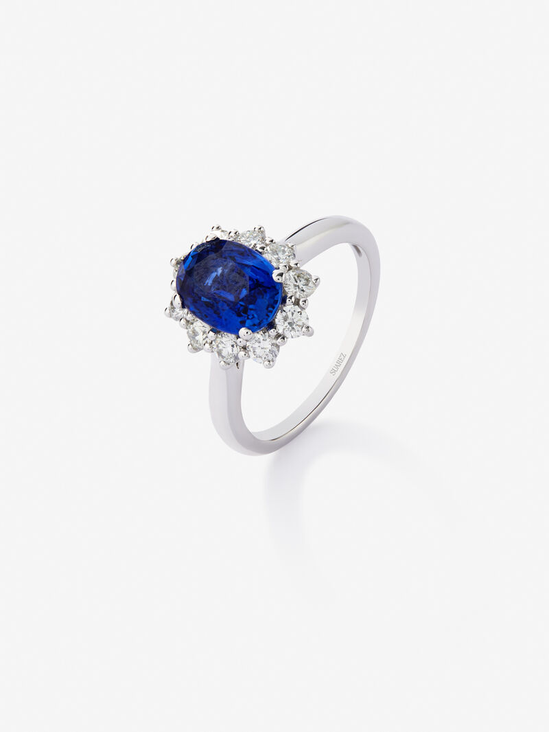 18K White Gold Ring with Royal Blue Zafiro in 2.74 cts oval size image number 0