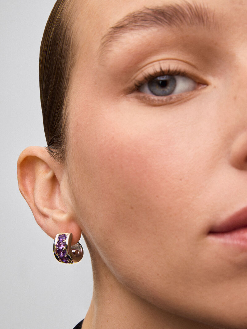 925 silver earrings with brilliant-cut amethyst pave image number 3