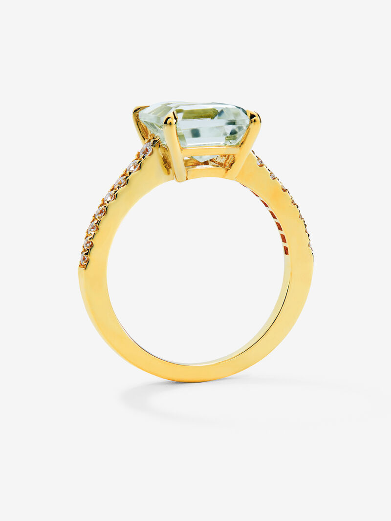 18K yellow gold solitaire ring with octagonal-cut green amethyst of 2.96 cts and 18 brilliant-cut diamonds with a total of 0.19 cts image number 4