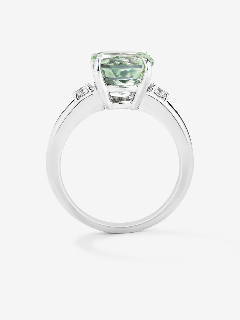 928 Silver trio ring with green amethyst and diamonds image number 4