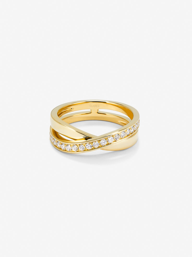18K yellow gold cross ring with white diamonds in 0.29 cts image number 2